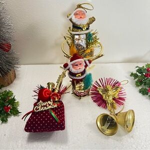 Vintage Santa Christmas ornaments handmade remade using vintage parts set of 4
